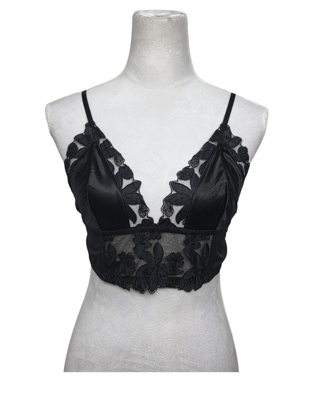 Victoria's Secret Black Floral Lace Longline Bralette